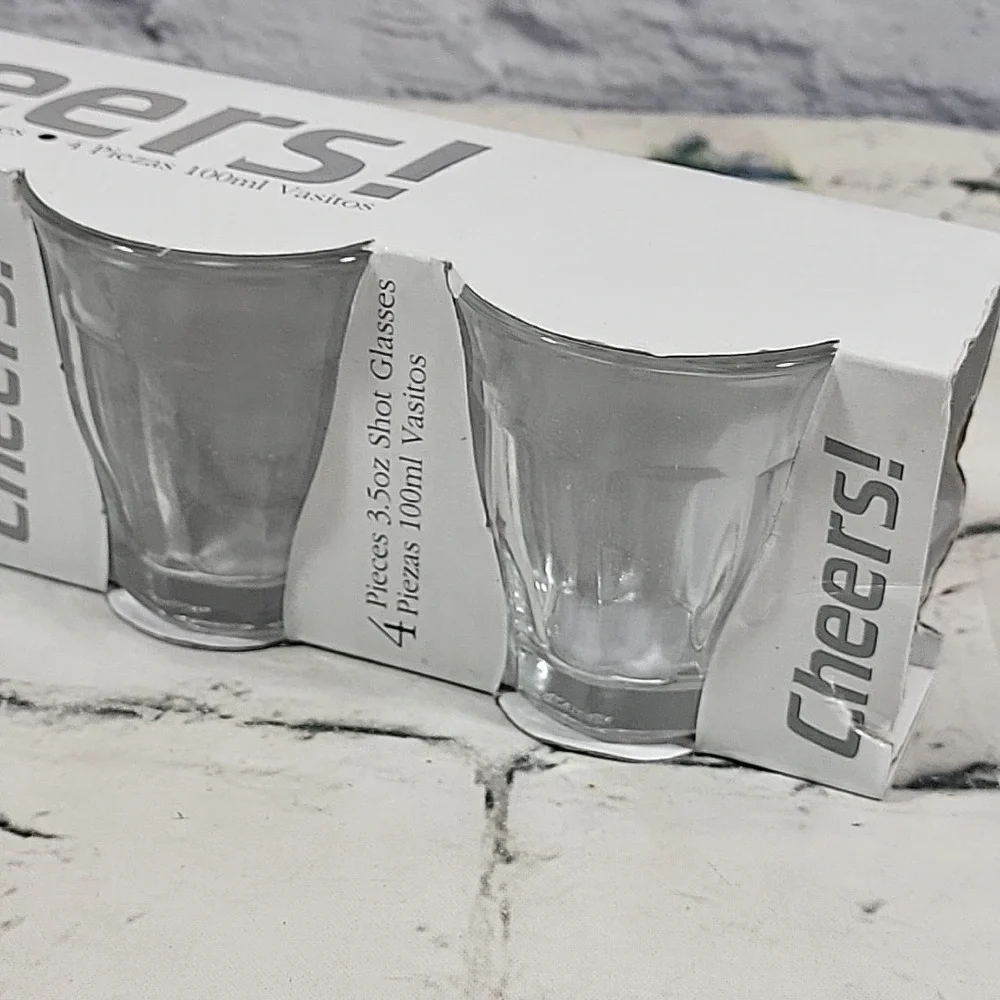 Cheers! 4pc Shot Glasses Set 3.5oz Clear‎ Glass Tapered Retro Barware